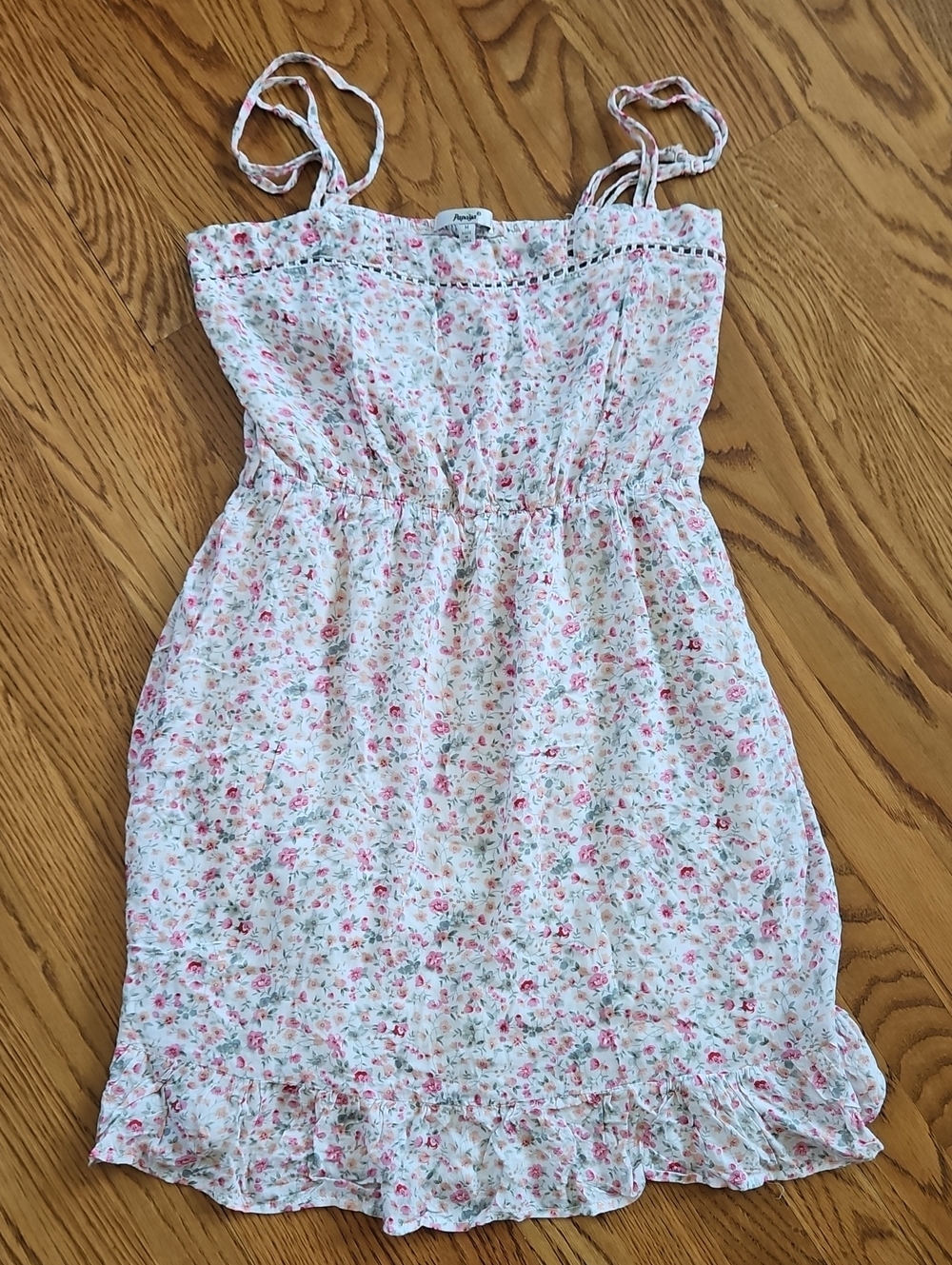 Papaya White Sundress with Pink Floral Print and Ruffle Hem